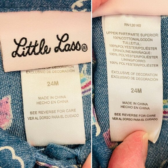 Little Lass Toddler Girls 24M Rainbow Unicorn Denim and Tutu Dress - Picture 6 of 6